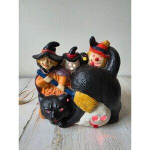 Vintage ceramic Halloween light up cat witch ghost Halloween decor table top sca